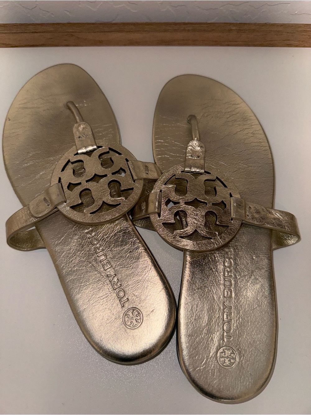 Tory Burch Metallic Leather Miller Thong Sandals - Gold - Picture 2 of 4